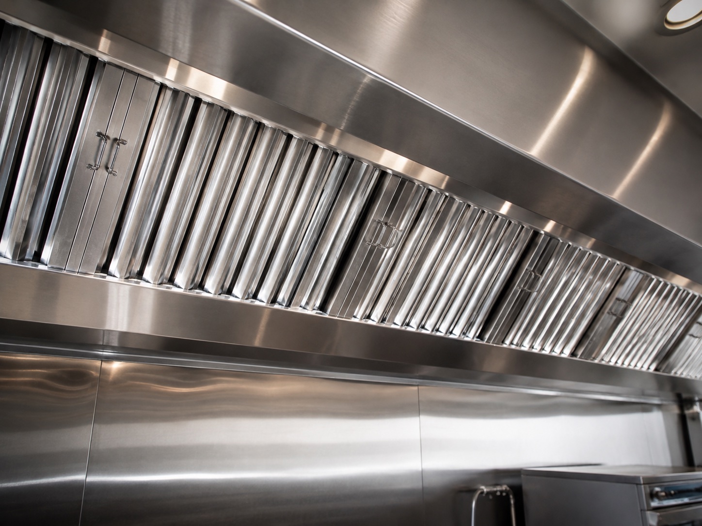 Clean stainless commercial hood and baffle filters